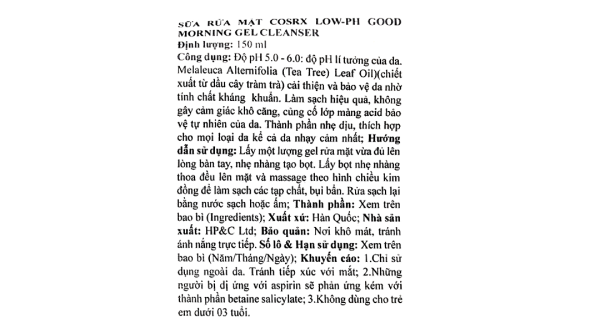Gel rửa mặt Cosrx Low pH Good Morning làm sạch và kháng khuẩn cho da tuýp 150ml