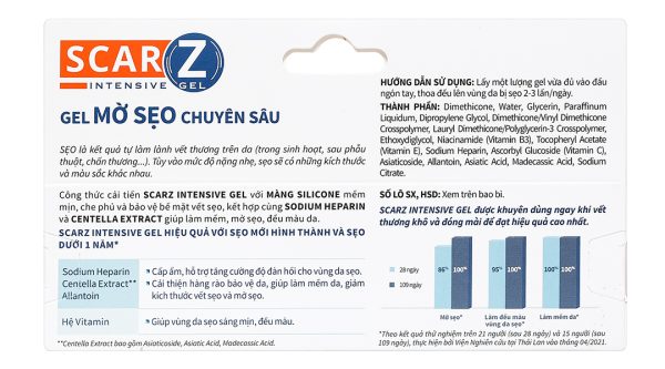 Gel ScarZ Intensive giúp giảm sẹo, mềm sẹo, đều màu da tuýp 9g