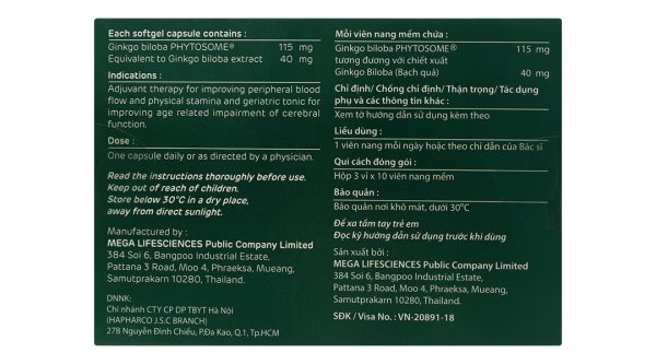 Giloba 40mg tuần hoàn máu não, cải thiện trí nhớ (3 vỉ x 10 viên)