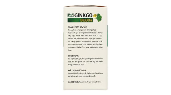 DC Ginkgo Biloba hỗ trợ hoạt huyết, tăng cường tuần hoàn máu não hộp 60 viên