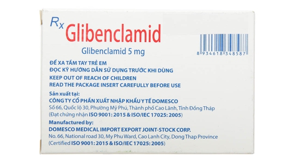 Glibenclamid Domesco 5mg trị đái tháo đường (5 vỉ x 20 viên)