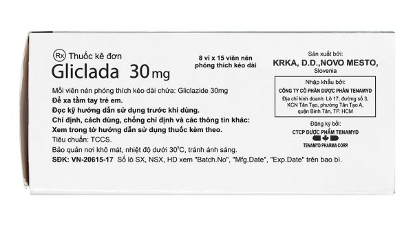 Gliclada 30mg trị đái tháo đường tuýp 2 không phụ thuộc insulin (8 vỉ x 15 viên)