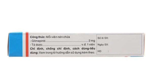 Glimepiride TV.Pharm 2mg trị đái tháo đường tuýp 2 (3 vỉ x 10 viên)