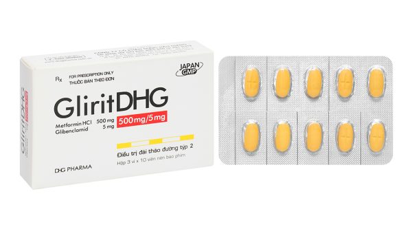GliritDHG 500mg/5mg điều trị đái tháo đường tuýp 2 (3 vỉ x 10 viên)