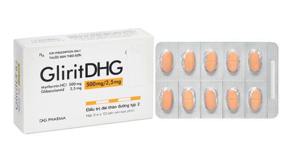 GliritDHG 500mg/2.5mg điều trị đái tháo đường tuýp 2 (3 vỉ x 10 viên)