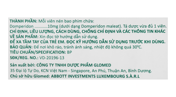 Glomoti-M 10mg trị triệu chứng nôn và buồn nôn (10 vỉ x 10 viên)
