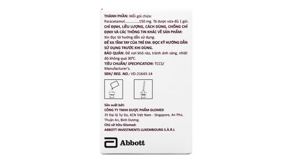 Bột pha hỗn dịch uống Glotadol 150 giảm đau, hạ sốt (20 gói x 2g)