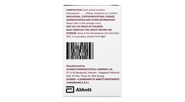 Bột pha hỗn dịch uống Glotadol 250 giảm đau, hạ sốt do cảm cúm (20 gói x 2.5g)