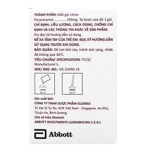Bột pha hỗn dịch uống Glotadol 250 giảm đau, hạ sốt do cảm cúm (20 gói x 2.5g)