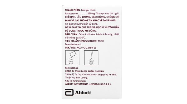 Bột pha hỗn dịch uống Glotadol 250 giảm đau, hạ sốt do cảm cúm (20 gói x 2.5g)