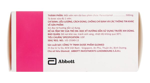 Glotadol 500 hạ sốt, giảm các cơn đau từ nhẹ đến vừa (10 vỉ x 10 viên)