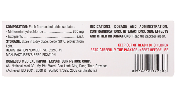 Glucofine 850mg điều trị đái tháo đường tuýp 2 (4 vỉ x 5 viên)