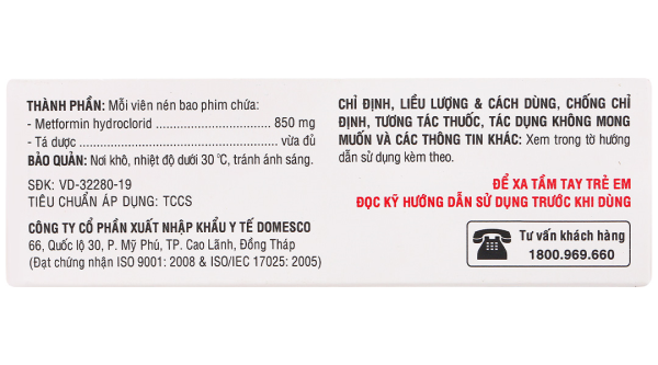 Glucofine 850mg điều trị đái tháo đường tuýp 2 (4 vỉ x 5 viên)