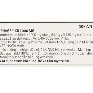 Glucophage XR 1000mg trị đái tháo đường tuýp 2 (3 vỉ x 10 viên)