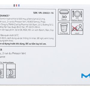 Glucovance 500mg/2.5mg trị đái tháo đường tuýp 2 (2 vỉ x 15 viên)