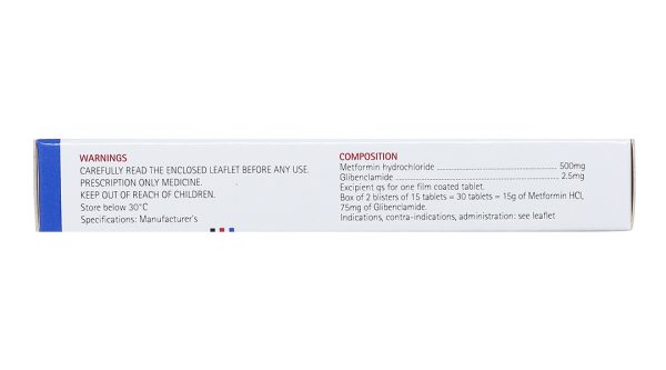 Glucovance 500mg/2.5mg trị đái tháo đường tuýp 2 (2 vỉ x 15 viên)
