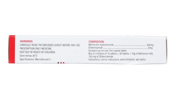 Glucovance 500mg/5mg trị đái tháo đường tuýp 2 (2 vỉ x 15 viên)