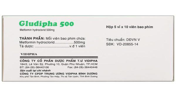 Gludipha 500 điều trị đái tháo đường tuýp 2 (5 vỉ x 10 viên)