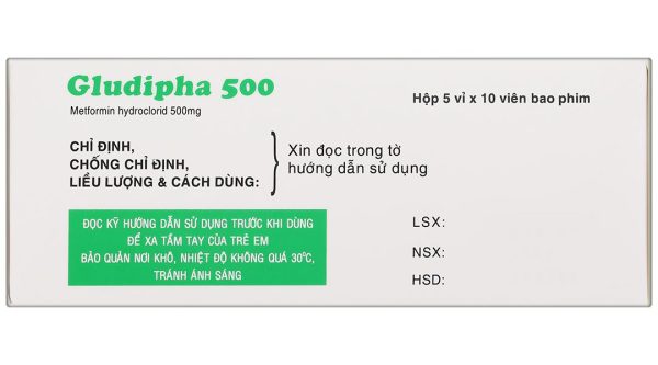 Gludipha 500 điều trị đái tháo đường tuýp 2 (5 vỉ x 10 viên)