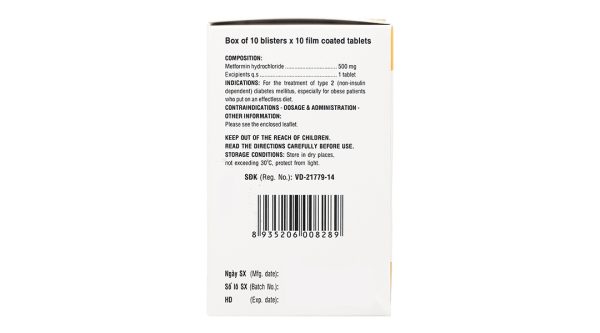 Glumeform 500 trị đái tháo đường tuýp 2 (10 vỉ x 10 viên)