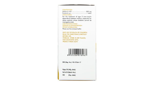 Glumeform 850 trị đái tháo đường tuýp 2 không phụ thuộc insulin (10 vỉ x 5 viên)
