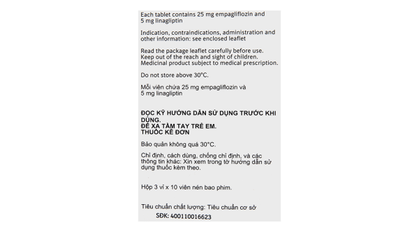 Glyxambi 25mg/5mg trị đái tháo đường tuýp 2 (3 vỉ x 10 viên)