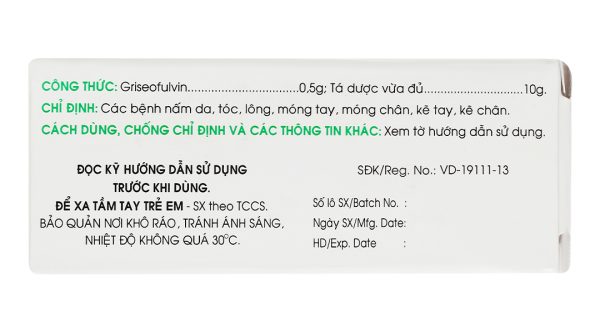 Kem bôi da Griseofulvin Mekophar 5% trị nấm da, tóc, móng tay tuýp 10g