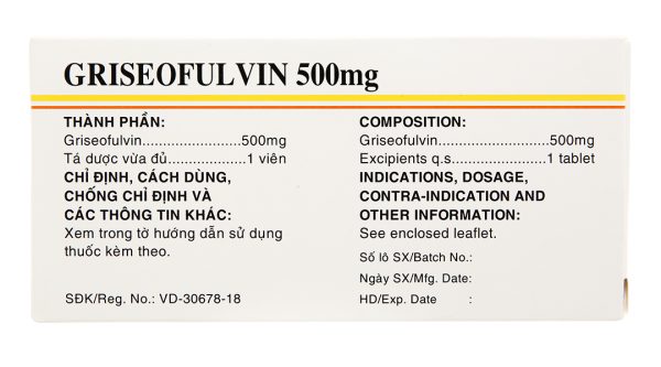 Griseofulvin Mekophar 500mg trị nấm da, tóc và móng (2 vỉ x 10 viên)