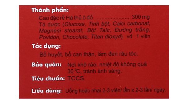 Hà Thủ Ô Traphaco hỗ trợ trị thiếu máu, tóc bạc sớm (5 vỉ x 20 viên)