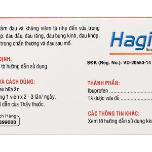 Hagifen 400mg giảm đau, hạ sốt, kháng viêm (10 vỉ x 10 viên)