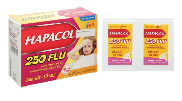 Thuốc cốm sủi bọt Hapacol 250 Flu trị cảm cúm, sổ mũi (24 gói x 1.5g)