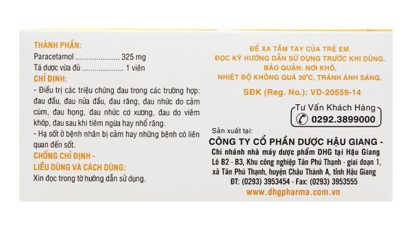 Hapacol 325 giảm đau, hạ sốt (10 vỉ x 10 viên)