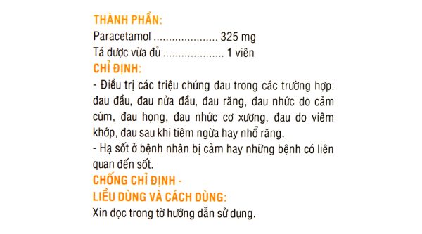 Hapacol 325 giảm đau, hạ sốt (10 vỉ x 10 viên)