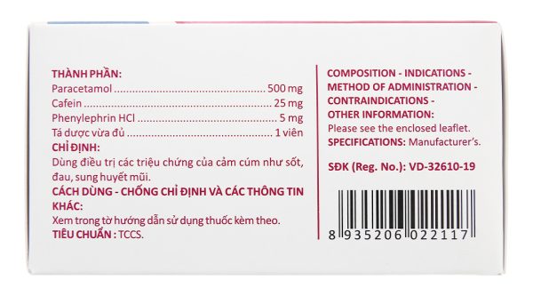 Hapacol Cảm Cúm trị các triệu chứng sốt, đau, sung huyết mũi (10 vỉ x 10 viên)
