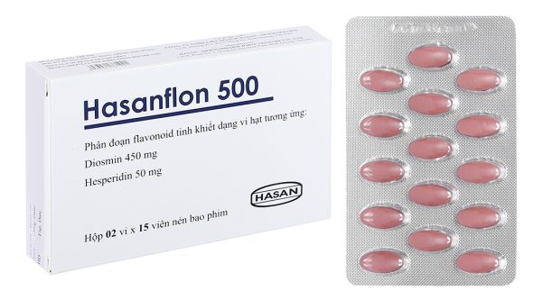 Hasanflon 500 trị triệu chứng suy giãn tĩnh mạch, trĩ (2 vỉ x 15 viên)