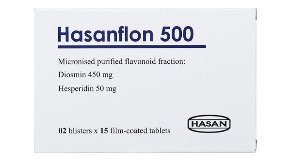 Hasanflon 500 trị triệu chứng suy giãn tĩnh mạch, trĩ (2 vỉ x 15 viên)