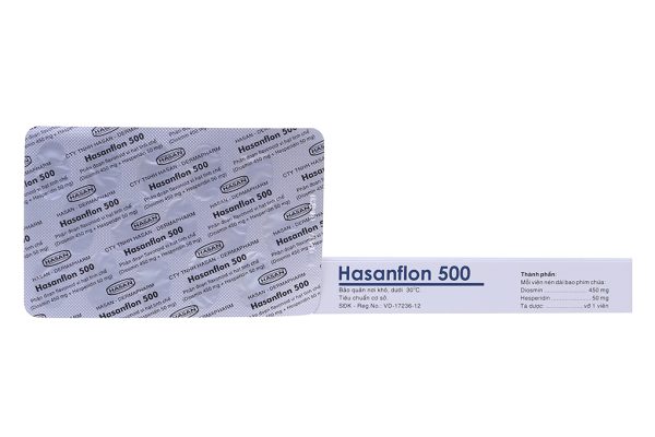 Hasanflon 500 trị triệu chứng suy giãn tĩnh mạch, trĩ (2 vỉ x 15 viên)