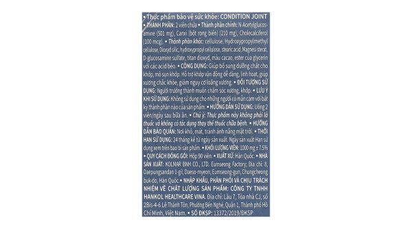 Condition Joint giúp bổ sung dưỡng chất cho khớp, mô sụn khớp lọ 90 viên