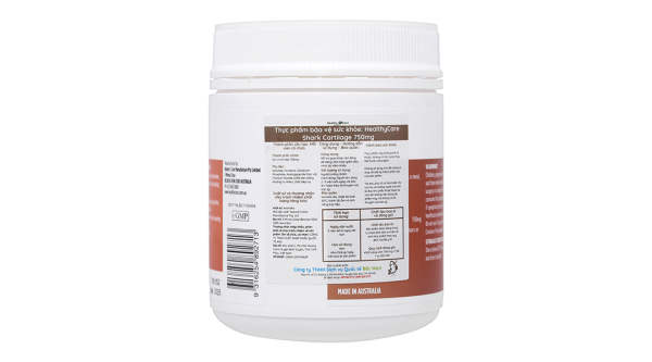 Sụn vi cá mâp Healthy Care Shark Cartilage 750mg hỗ trợ khớp lọ 200 viên