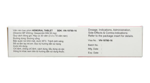 Hemoral Tablet trị trĩ, suy giãn tĩnh mạch (3 vỉ x 10 viên)