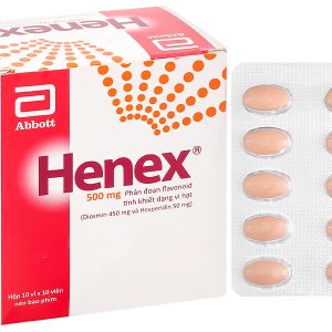 Henex 500mg trị triệu chứng suy tĩnh mạch, bệnh trĩ cấp và mạn tính (10 vỉ x 10 viên)