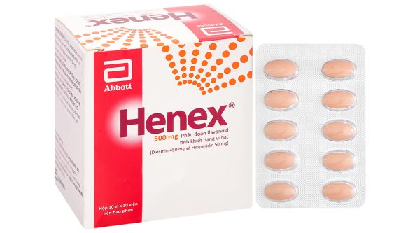 Henex 500mg trị triệu chứng suy tĩnh mạch, bệnh trĩ cấp và mạn tính (10 vỉ x 10 viên)