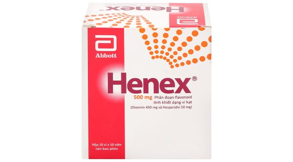 Henex 500mg trị triệu chứng suy tĩnh mạch, bệnh trĩ cấp và mạn tính (10 vỉ x 10 viên)