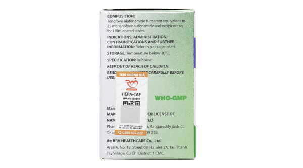 Hepa-Taf 25mg trị viêm gan siêu vi B mạn tính lọ 30 viên