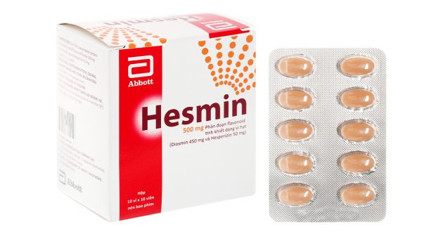 Hesmin 500mg trị trĩ, suy tĩnh mạch - mạch bạch huyết (10 vỉ x 10 viên)