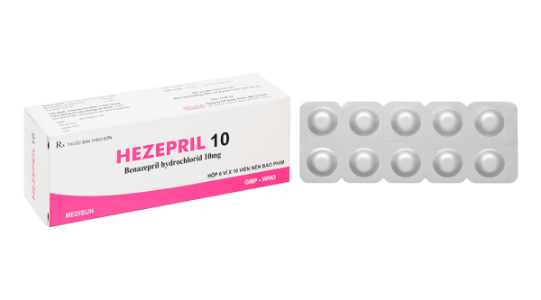 Hezepril 10 trị tăng huyết áp, suy tim sung huyết (6 vỉ x 10 viên)