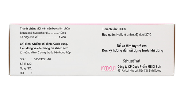 Hezepril 10 trị tăng huyết áp, suy tim sung huyết (6 vỉ x 10 viên)