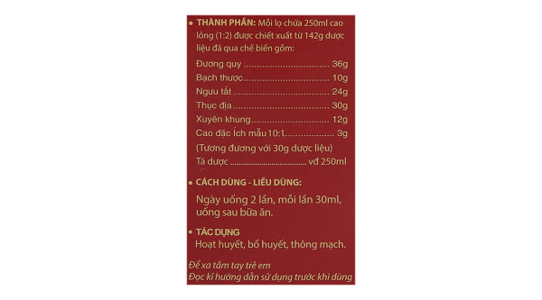 Cao lỏng Hoạt Huyết Thông Mạch P/H tăng tuần hoàn máu não, cải thiện trí nhớ chai 250ml