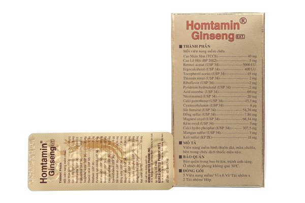 Homtamin Ginseng bổ sung vitamin và khoáng chất, giảm mệt mỏi (12 vỉ x 5 viên)