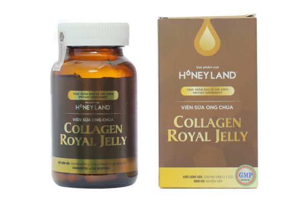 Viên sữa ong chúa Honey Land Collagen Royal Jelly hạn chế lão hóa da chai 60 viên